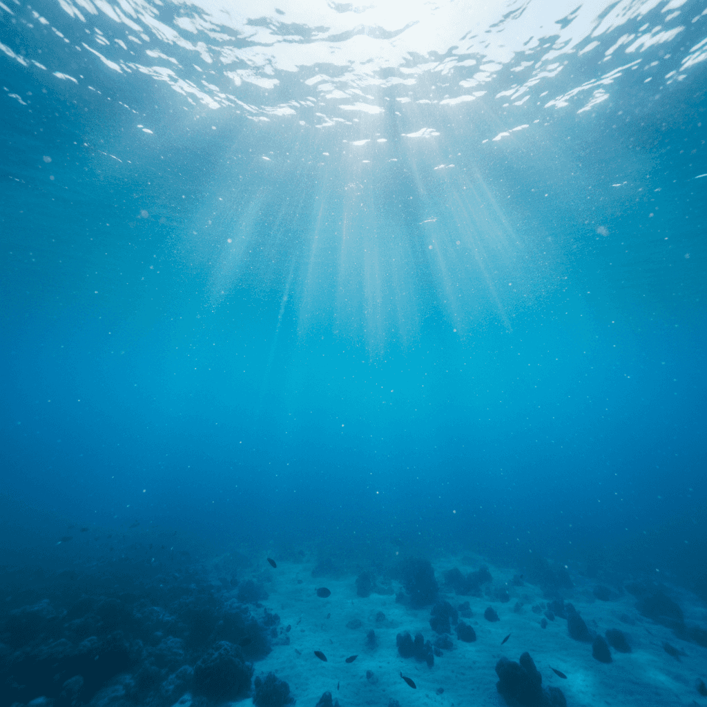 Deep ocean with sunlight rays creating beautiful underwater atmosphere